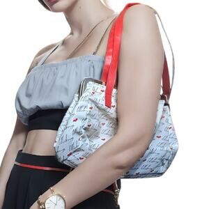 Y2K Billabong Logo Red Mini Purse Bag White Tomato Girl 2000s Retro Clasp Heart